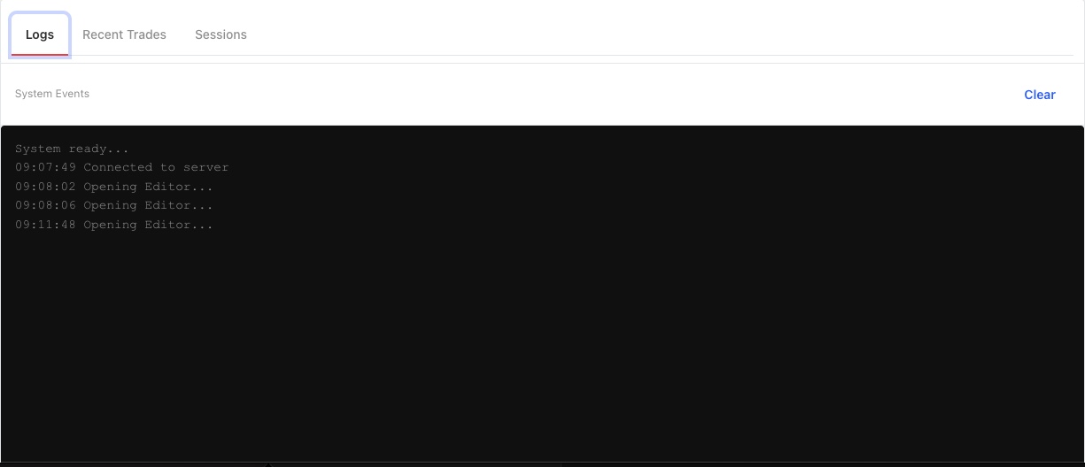 Bot logs showing real-time trading activity