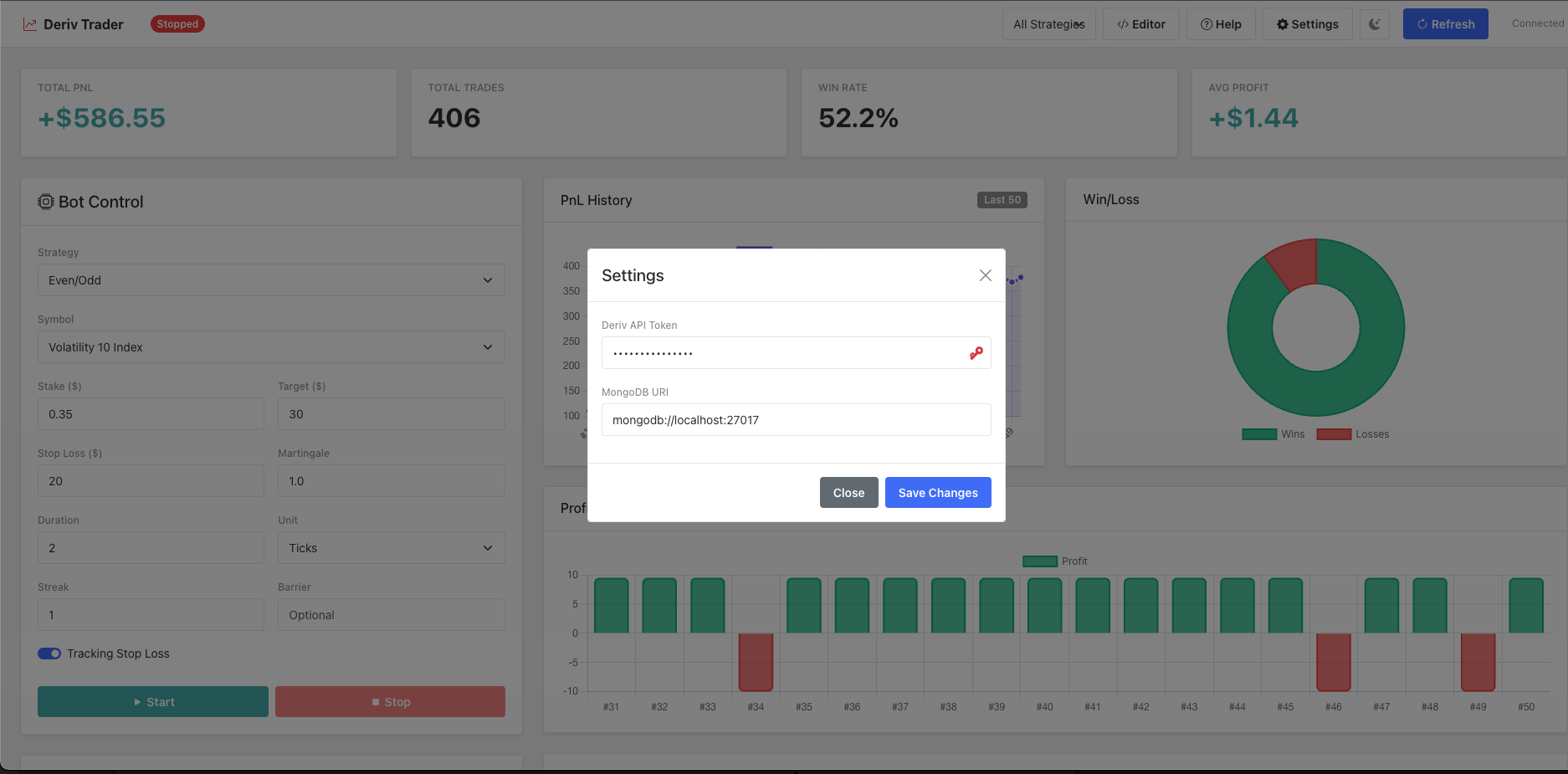 Trade configuration settings